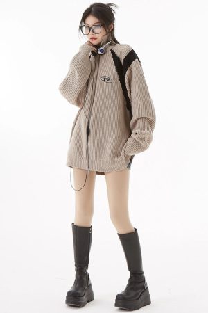 Quick Outfits, Modest Fashion Outfits Ideas Turtleneck Zip-Up Loose Cardigan