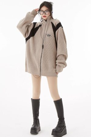Quick Outfits, Modest Fashion Outfits Ideas Turtleneck Zip-Up Loose Cardigan