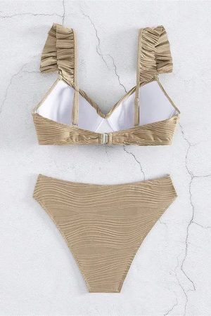 Quick Outfits, Modest Fashion Outfits Ideas Twisted Bust Ruffled Straps Bikini Set
