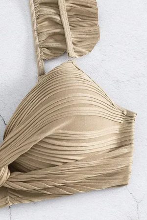 Quick Outfits, Modest Fashion Outfits Ideas Twisted Bust Ruffled Straps Bikini Set