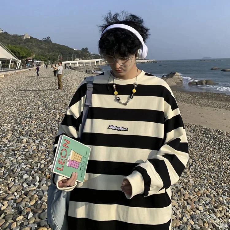 Quick Outfits, Modest Fashion Outfits Ideas Unisex Embroidered Striped Sweatshirt Quick Outfits, Modest Fashion Outfits Ideas Unisex Embroidered Striped Sweatshirt