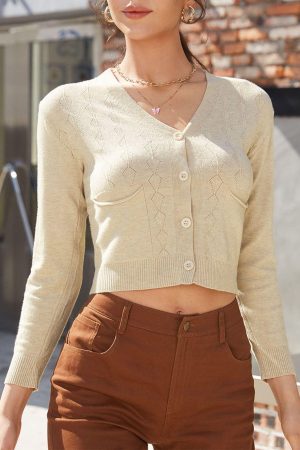 Quick Outfits, Modest Fashion Outfits Ideas V Neck Crop Cardigan