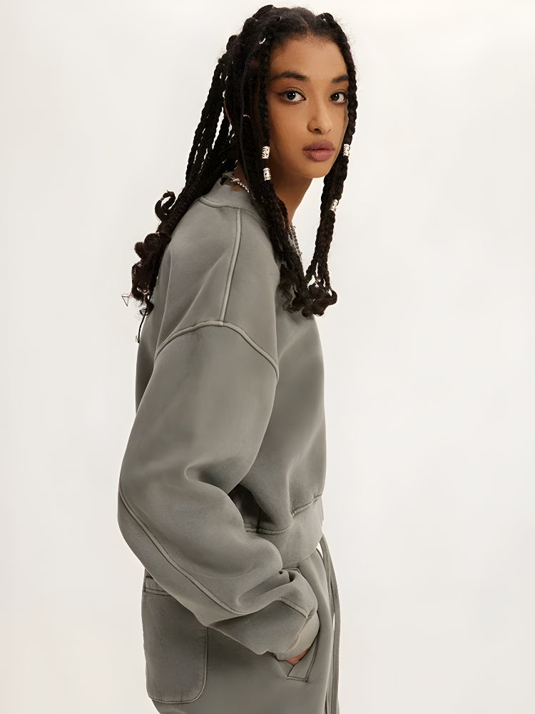 Quick Outfits, Modest Fashion Outfits Ideas V-Neck Drop Shoulder Cropped Sweatshirt Quick Outfits, Modest Fashion Outfits Ideas V-Neck Drop Shoulder Cropped Sweatshirt