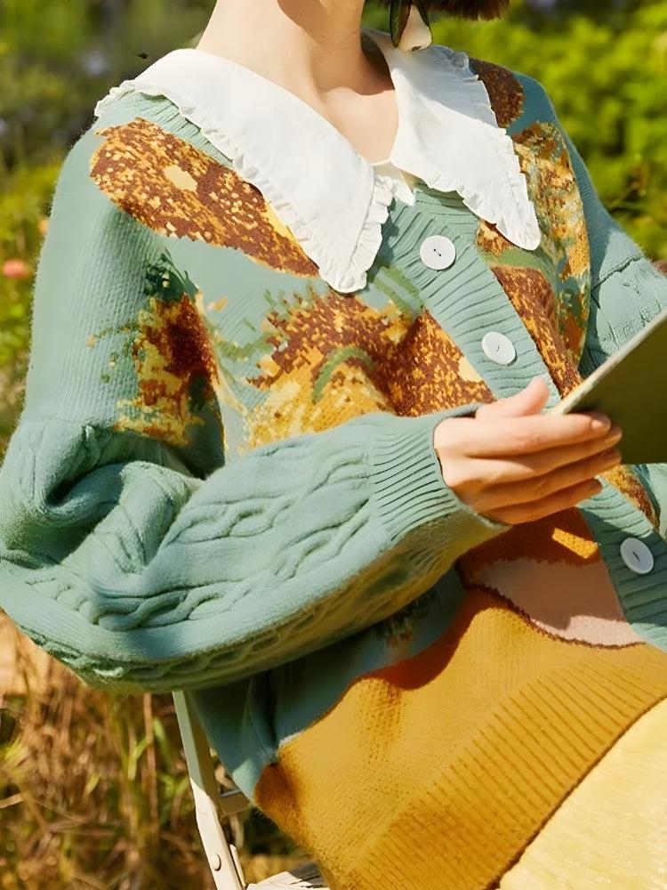 Quick Outfits, Modest Fashion Outfits Ideas Van Gogh Sunflowers Cardigan Quick Outfits, Modest Fashion Outfits Ideas Van Gogh Sunflowers Cardigan