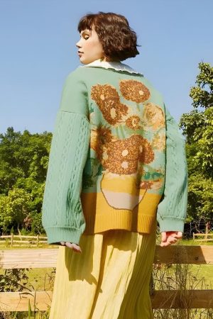 Quick Outfits, Modest Fashion Outfits Ideas Van Gogh Sunflowers Cardigan