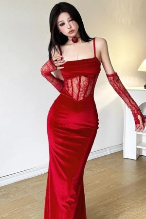 Quick Outfits, Modest Fashion Outfits Ideas Velvet Lace Maxi Dress