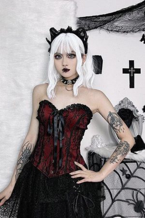 Quick Outfits, Modest Fashion Outfits Ideas Victorian Goth Ribbon Detailed Corset Top
