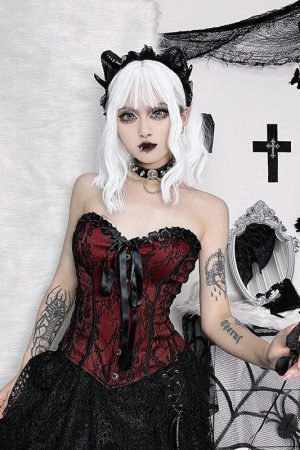 Quick Outfits, Modest Fashion Outfits Ideas Victorian Goth Ribbon Detailed Corset Top