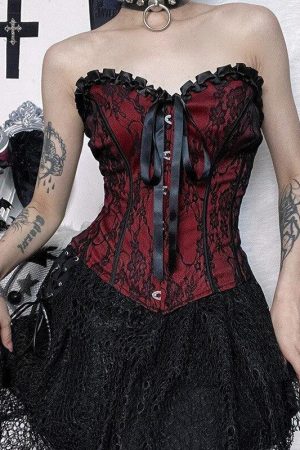 Quick Outfits, Modest Fashion Outfits Ideas Victorian Goth Ribbon Detailed Corset Top