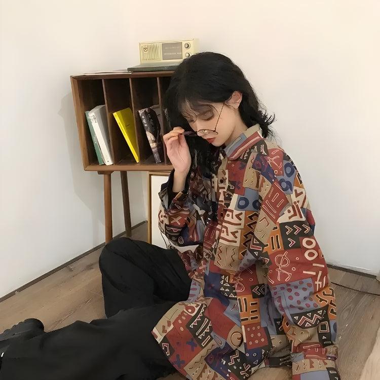 Quick Outfits, Modest Fashion Outfits Ideas Vintage Abstract Designed Shirt Quick Outfits, Modest Fashion Outfits Ideas Vintage Abstract Designed Shirt