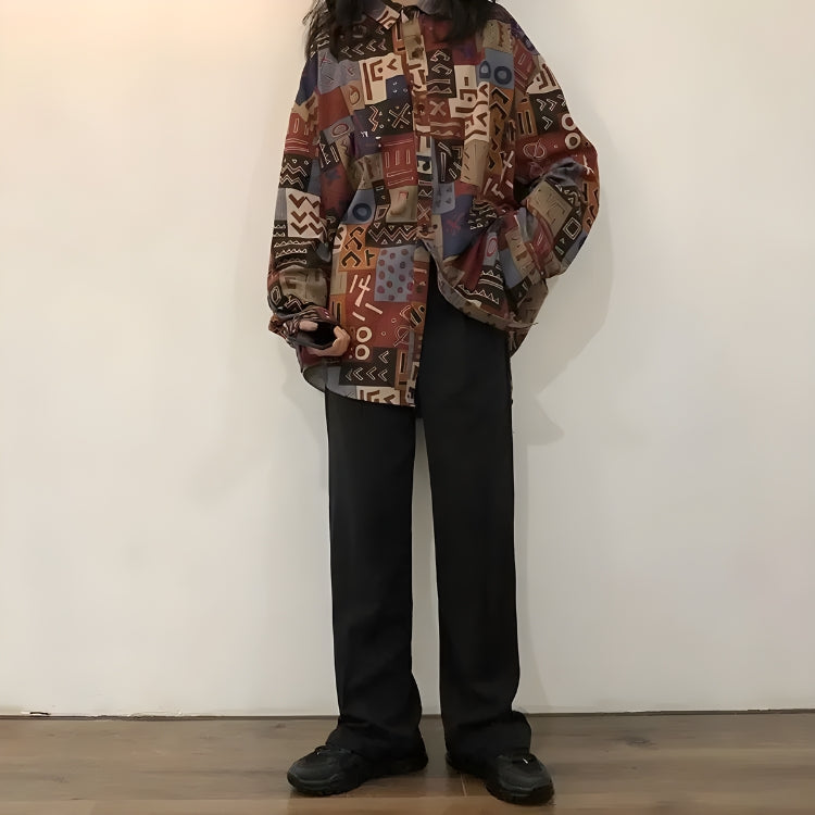 Quick Outfits, Modest Fashion Outfits Ideas Vintage Abstract Designed Shirt Quick Outfits, Modest Fashion Outfits Ideas Vintage Abstract Designed Shirt