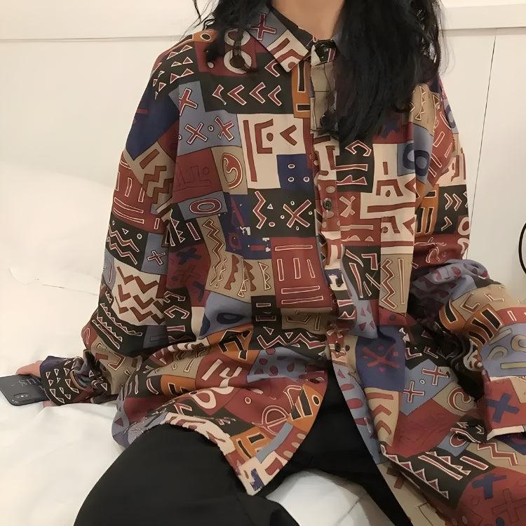 Quick Outfits, Modest Fashion Outfits Ideas Vintage Abstract Designed Shirt Quick Outfits, Modest Fashion Outfits Ideas Vintage Abstract Designed Shirt