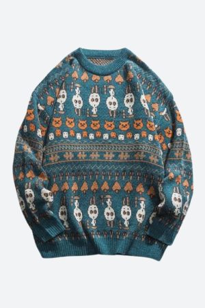 Quick Outfits, Modest Fashion Outfits Ideas Vintage Animal Figures Knitted Sweater