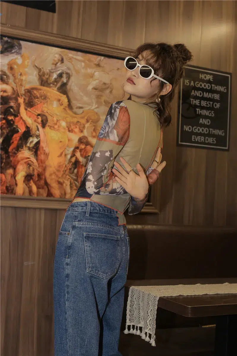 Quick Outfits, Modest Fashion Outfits Ideas Vintage Asymmetric Patch Mesh Top