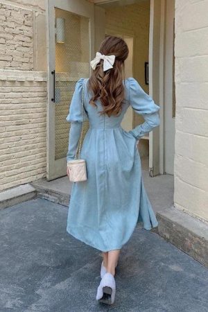 Quick Outfits, Modest Fashion Outfits Ideas Vintage Balloon Sleeve Maxi Dress