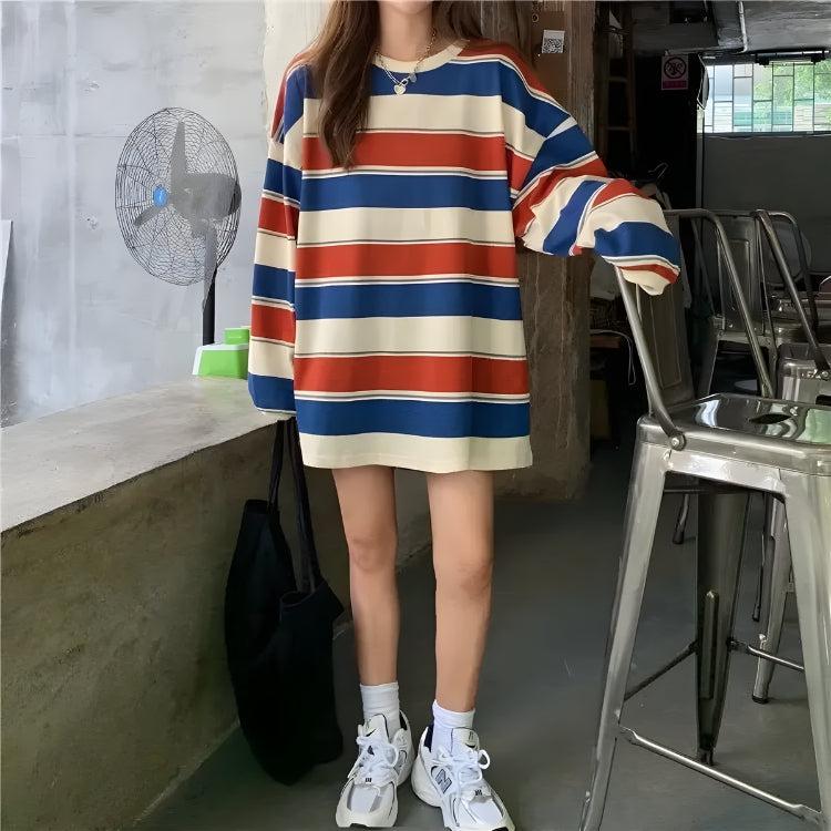 Quick Outfits, Modest Fashion Outfits Ideas Vintage Casual Striped Sweatshirt Quick Outfits, Modest Fashion Outfits Ideas Vintage Casual Striped Sweatshirt