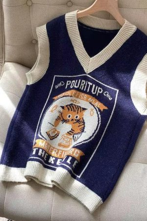 Quick Outfits, Modest Fashion Outfits Ideas Vintage Cat Sweater Vest