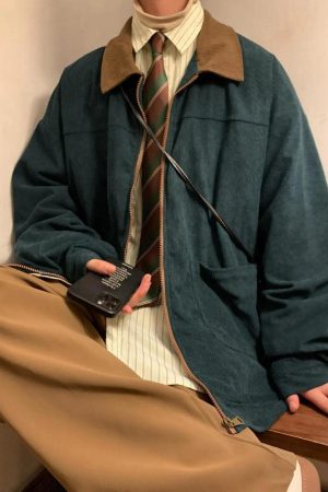 Quick Outfits, Modest Fashion Outfits Ideas Vintage Corduroy Contrast Color Jacket