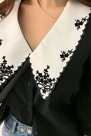 Quick Outfits, Modest Fashion Outfits Ideas Vintage Embroidered Collar Shirt