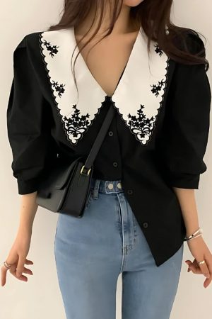 Quick Outfits, Modest Fashion Outfits Ideas Vintage Embroidered Collar Shirt