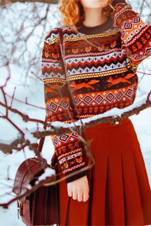 Quick Outfits, Modest Fashion Outfits Ideas Vintage Fox Embroidered Christmas Sweater