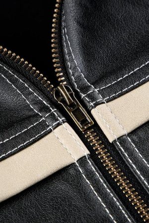 Quick Outfits, Modest Fashion Outfits Ideas Vintage Grunge Biker Zip-Up Faux Leather Jacket