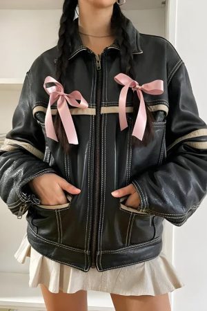 Quick Outfits, Modest Fashion Outfits Ideas Vintage Grunge Biker Zip-Up Faux Leather Jacket