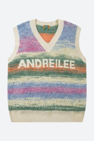 Quick Outfits, Modest Fashion Outfits Ideas Vintage Multicolored Yarn Plush Sweater Vest