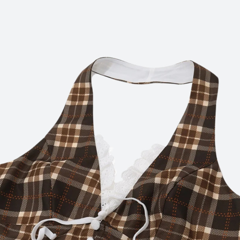 Quick Outfits, Modest Fashion Outfits Ideas Vintage Plaid Halter Neck Top Quick Outfits, Modest Fashion Outfits Ideas Vintage Plaid Halter Neck Top