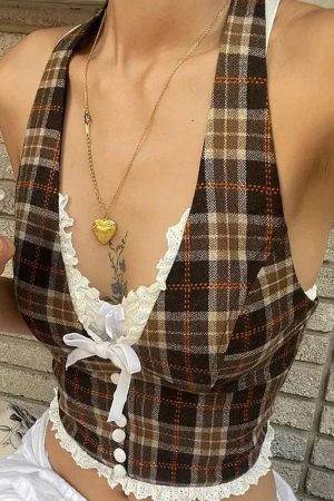 Quick Outfits, Modest Fashion Outfits Ideas Vintage Plaid Halter Neck Top