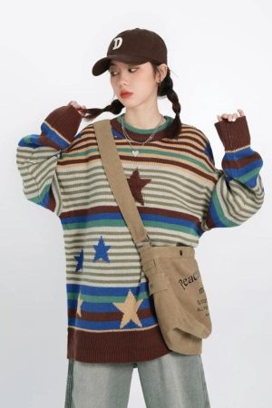Quick Outfits, Modest Fashion Outfits Ideas Vintage Star Printed Knit Sweater
