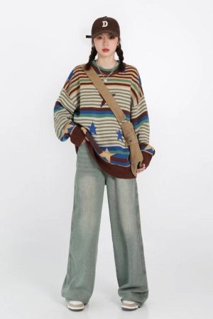 Quick Outfits, Modest Fashion Outfits Ideas Vintage Star Printed Knit Sweater