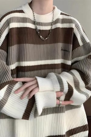 Quick Outfits, Modest Fashion Outfits Ideas Vintage Striped Knitted Sweater