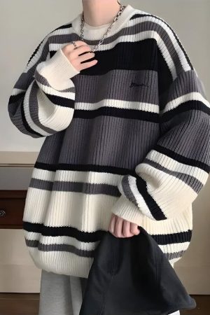 Quick Outfits, Modest Fashion Outfits Ideas Vintage Striped Knitted Sweater