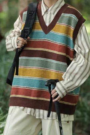 Quick Outfits, Modest Fashion Outfits Ideas Vintage Striped Sweater Vest
