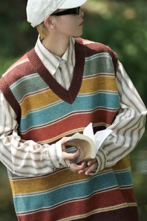 Quick Outfits, Modest Fashion Outfits Ideas Vintage Striped Sweater Vest