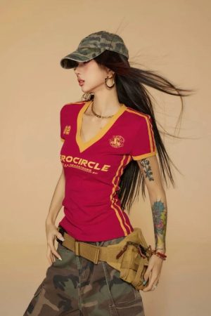 Quick Outfits, Modest Fashion Outfits Ideas Vintage Striped V Neck Jersey Top