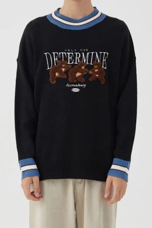 Quick Outfits, Modest Fashion Outfits Ideas Vintage Teddy Embroidered Knitted Sweater