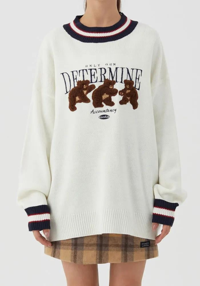 Quick Outfits, Modest Fashion Outfits Ideas Vintage Teddy Embroidered Knitted Sweater Quick Outfits, Modest Fashion Outfits Ideas Vintage Teddy Embroidered Knitted Sweater