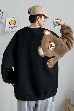 Quick Outfits, Modest Fashion Outfits Ideas Weirdcore Bear Sleeve Sweatshirt