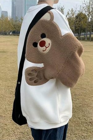 Quick Outfits, Modest Fashion Outfits Ideas Weirdcore Bear Sleeve Sweatshirt