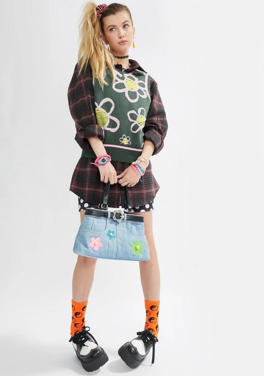 Quick Outfits, Modest Fashion Outfits Ideas Weirdcore Belted Denim Handbag Quick Outfits, Modest Fashion Outfits Ideas Weirdcore Belted Denim Handbag