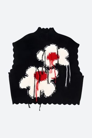 Quick Outfits, Modest Fashion Outfits Ideas Weirdcore Flower Embroidered Knitted Sweater Vest