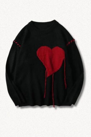 Quick Outfits, Modest Fashion Outfits Ideas Weirdcore Heart Embroidered Sweater