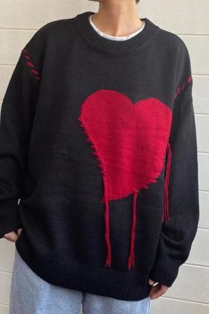 Quick Outfits, Modest Fashion Outfits Ideas Weirdcore Heart Embroidered Sweater