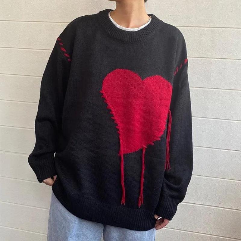 Quick Outfits, Modest Fashion Outfits Ideas Weirdcore Heart Embroidered Sweater Quick Outfits, Modest Fashion Outfits Ideas Weirdcore Heart Embroidered Sweater