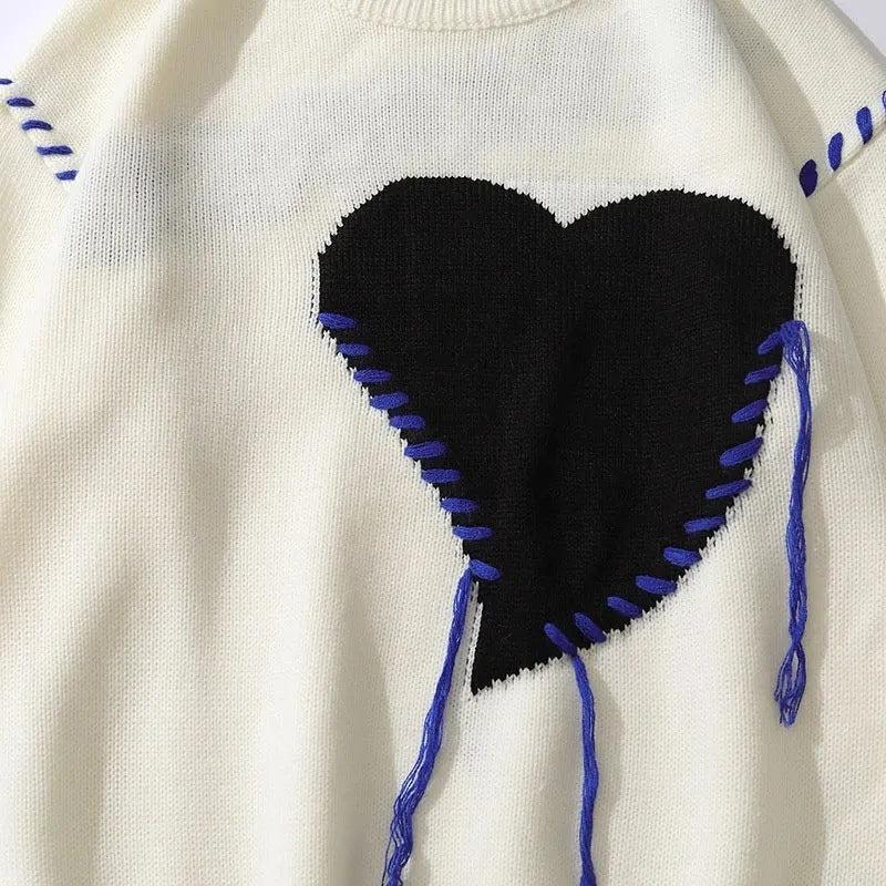 Quick Outfits, Modest Fashion Outfits Ideas Weirdcore Heart Embroidered Sweater Quick Outfits, Modest Fashion Outfits Ideas Weirdcore Heart Embroidered Sweater