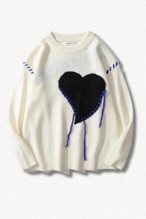 Quick Outfits, Modest Fashion Outfits Ideas Weirdcore Heart Embroidered Sweater