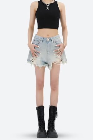 Quick Outfits, Modest Fashion Outfits Ideas Wide Leg Ripped Denim Shorts