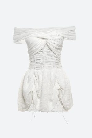 Quick Outfits, Modest Fashion Outfits Ideas Wrinkled Off Shoulder Mini Dress